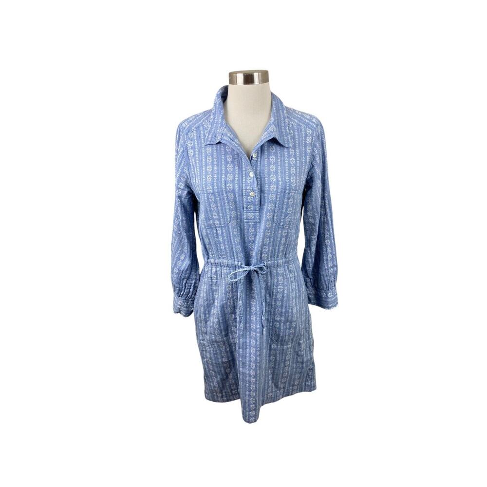 Roller Rabbit Blue Embroidered Chambray Tie Waist Shirt Dress Size XS Pockets